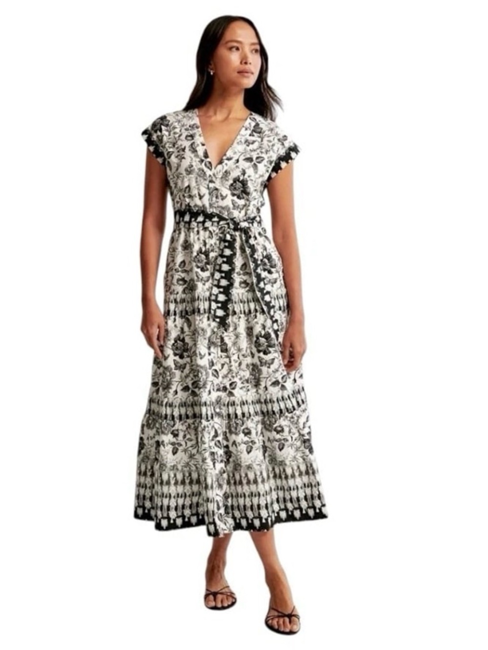 Abercrombie & Fitch Black & Cream Floral Print Dress